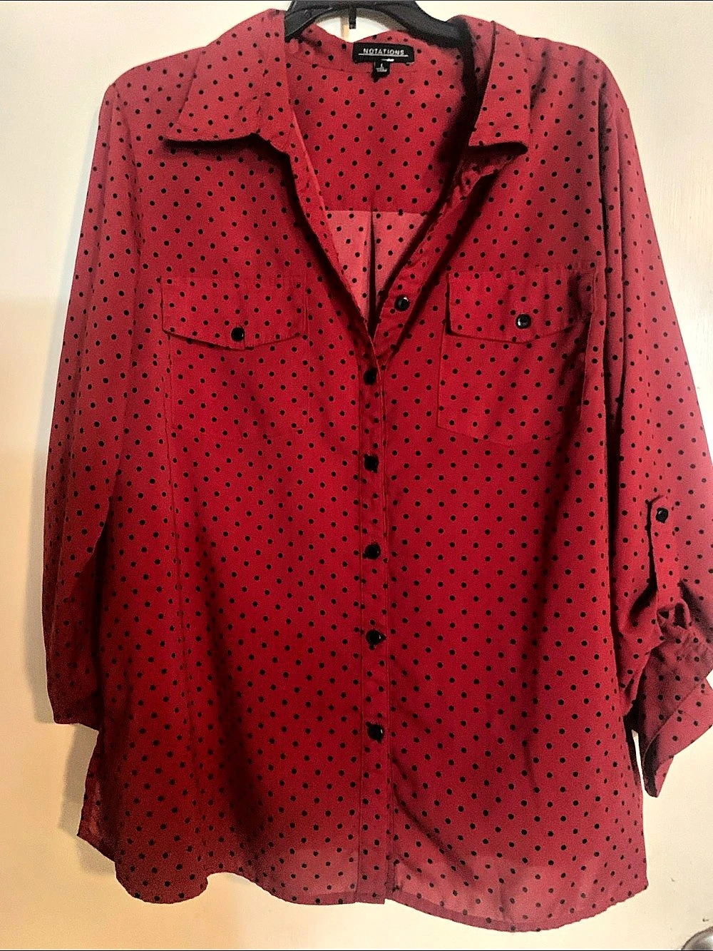 Notations Polka Dot Roll-Tab Sleeve Button-Down Blouse Button-Down Blouse Red &